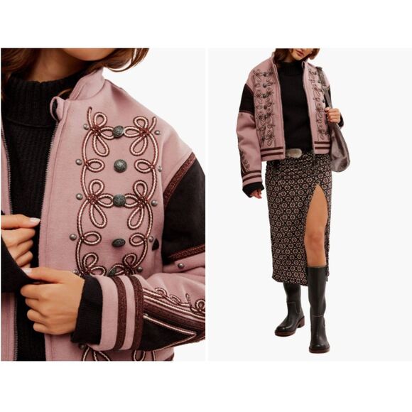 We The Free People Women's Woodrose Boy Band Bomber Jacket Size Small - Picture 3 of 7